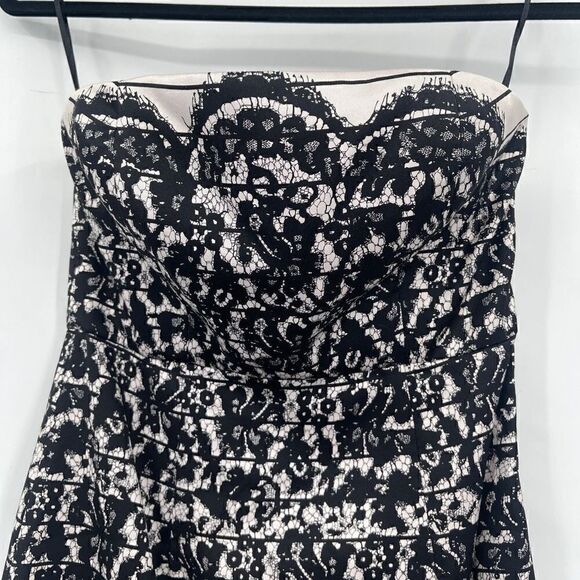 Tibi New York Black White Strapless Silk Blend Lace Cocktail Mini Dress Size 2 - Picture 2 of 10